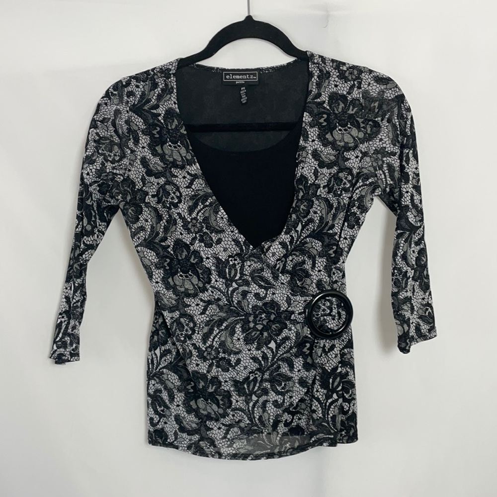 Elementz Women’s Floral Print Deep V Lined Blouse